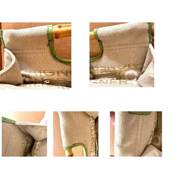Vintage Etienne Aigner Canvas Leather Handbag Bamboo Handles Snap Closur… - Picture 12 of 12
